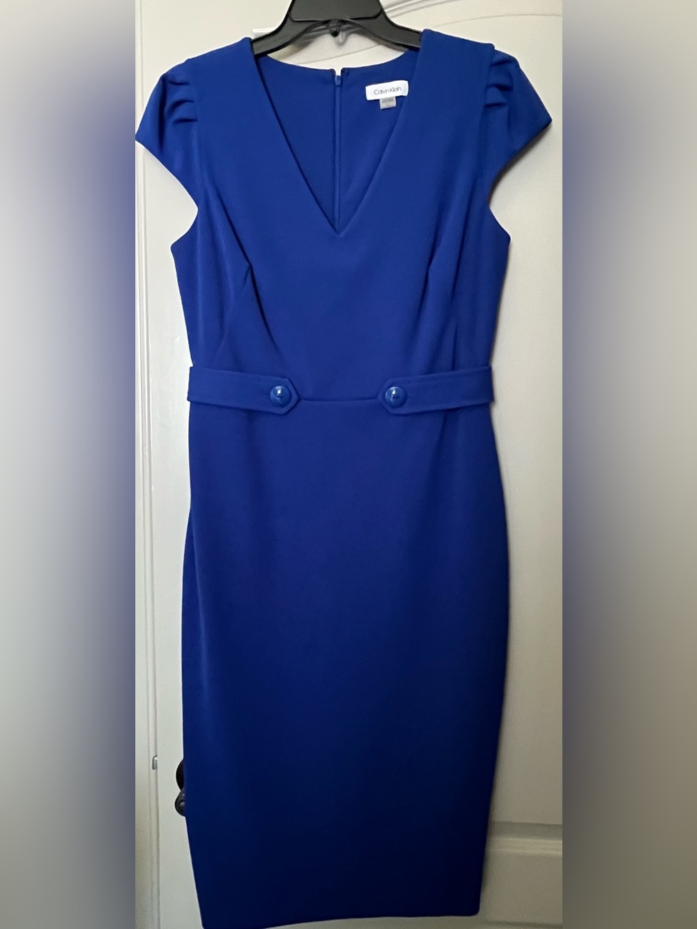 Calvin Klein Cobalt V-Neck Midi Sheath Dress